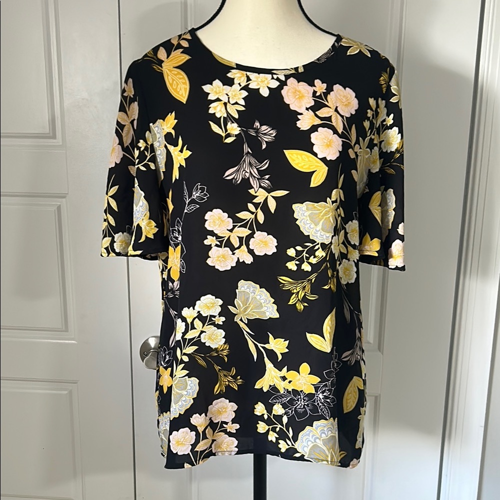 LOFT Black and Yellow Floral Blouse